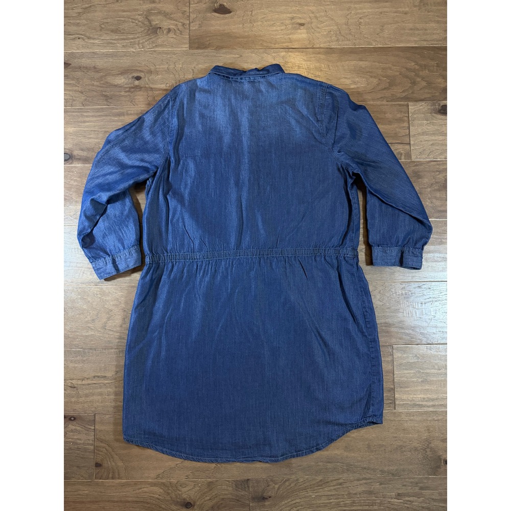 Gloria Vanderbilt‎ Blue Denim Shirt Dress XL Cotton Lyocell Roll Tab Sleeve Mini - Picture 3 of 7